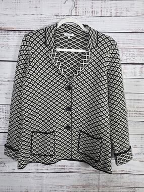 Gio & Gio Made in Italy Women's knit Cardigan Sweater Blk White Diamond Size M
